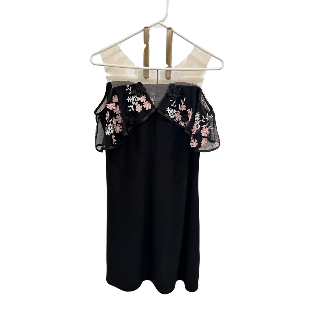 JBS Womens‎ Black Floral Embroidered Cold Shoulder Sheath Dress Small